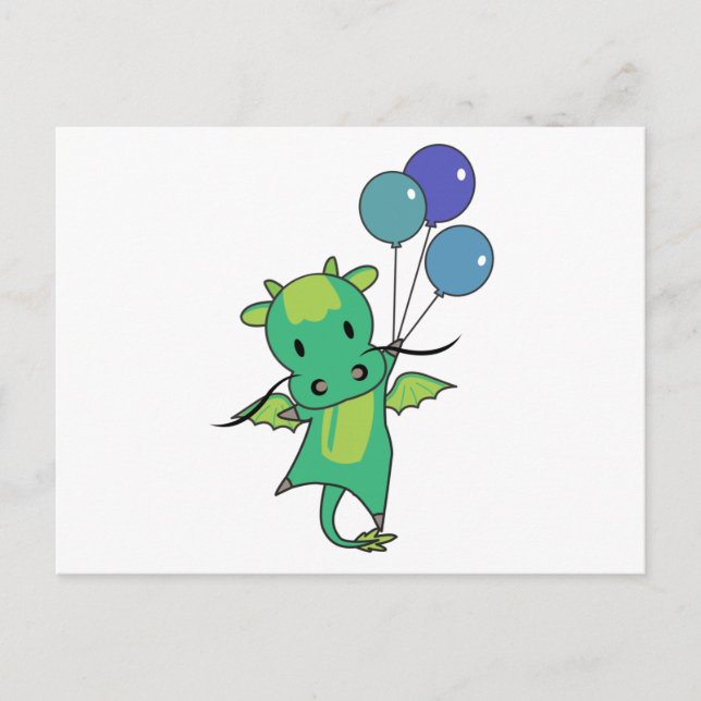 Dragon Flies With Balloons Cute Fantasy Dragon Postcard (Front)