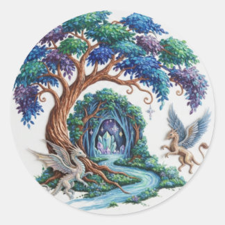 Dragon Flight Over the Waterfall Realm Classic Round Sticker