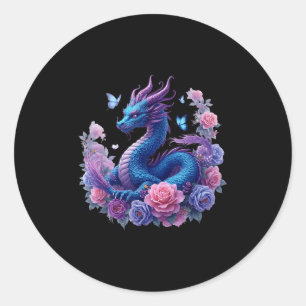 Dragon Flowers Beautiful Art Colorful Graphic Classic Round Sticker