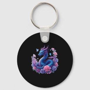 Dragon Flowers Beautiful Art Colorful Graphic  Keychain