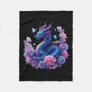 Dragon Flowers Beautiful Art Colourful Graphic Fleece Blanket