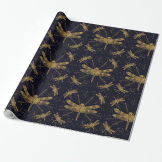 Dragon fly dark ornamental pattern wrapping paper