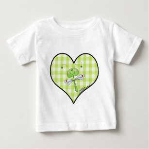 Dragon Fly in green gingham heart Baby T-Shirt