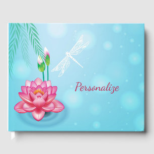 Dragon Fly Pink Lotus Flower Personalized Guest Book