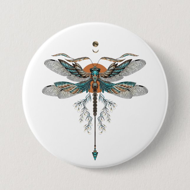 Dragon Fly Tattoo 3 Inch Round Button (Front)