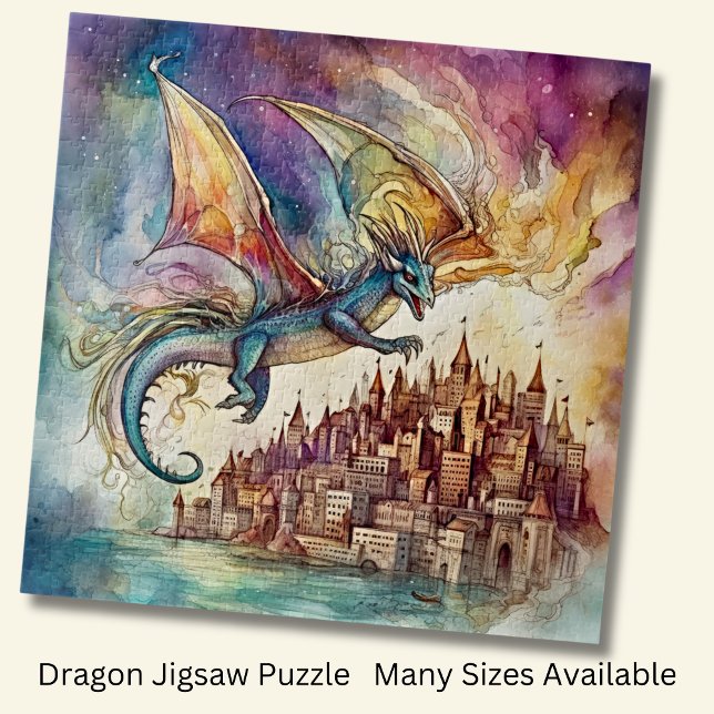 Dragon Flying Over City Watercolor  Jigsaw Puzzle (Creator Uploaded)