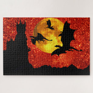 Dragon flying,sunrise/sunset/sparkle dragon castle jigsaw puzzle