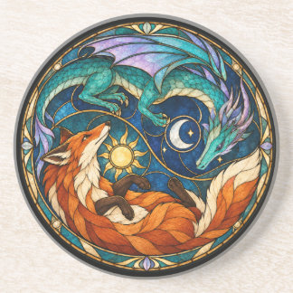 Dragon Fox Celestial Stained Glass Coaster