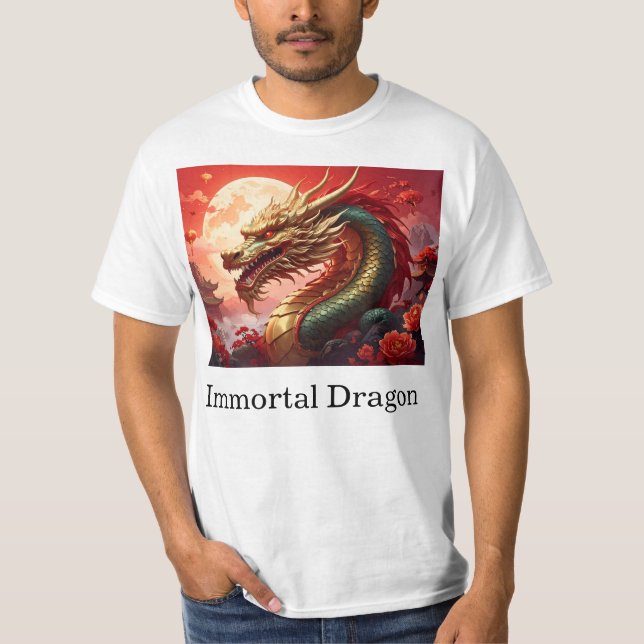 Dragon front,tribal back,custom text T-Shirt (Front)