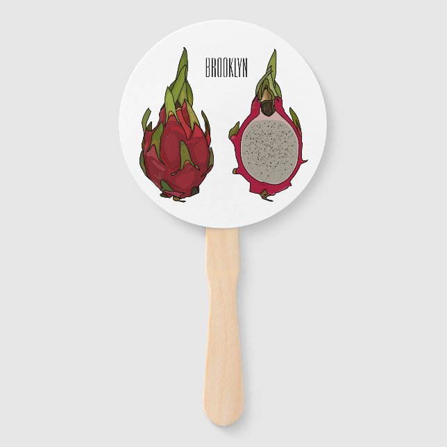Dragon fruit cartoon illustration hand fan (Front)