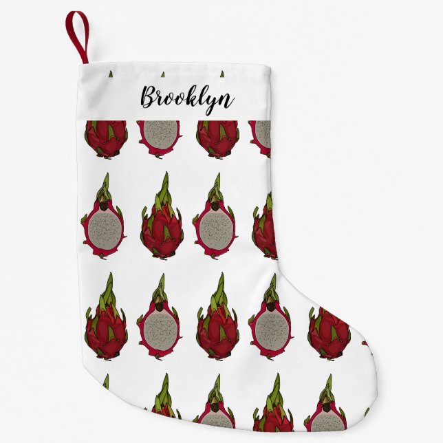 Dragon fruit cartoon illustration small christmas stocking (Front)