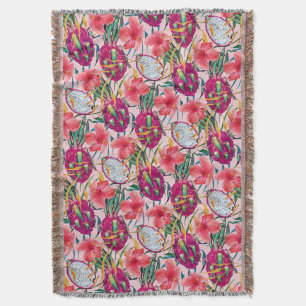 Dragon Fruit Tropical Floral Modern Green Palm Throw Blanket