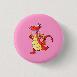 Dragon Funny Happy Fantasy Fiction Drawing Cartoon 1 Inch Round Button