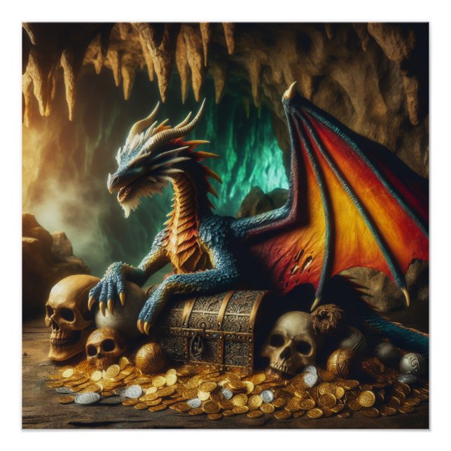 Dragon Garder Ses Trésors Poster Imaginaire Art (Devant)