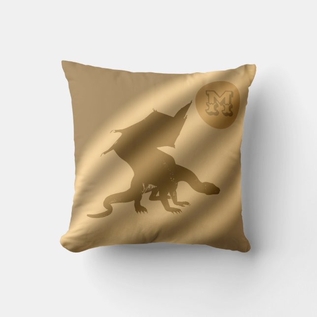 Dragon Gold Luxury Monogram Throw Pillow (Front)