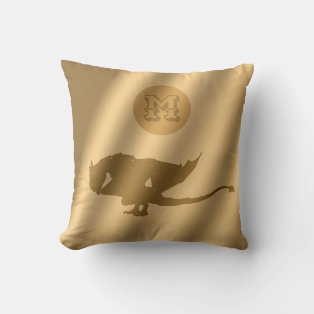 Dragon Gold Luxury Monogram Throw Pillow (Front)