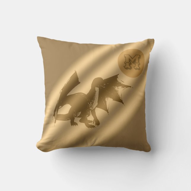 Dragon Gold Luxury Monogram Throw Pillow (Front)