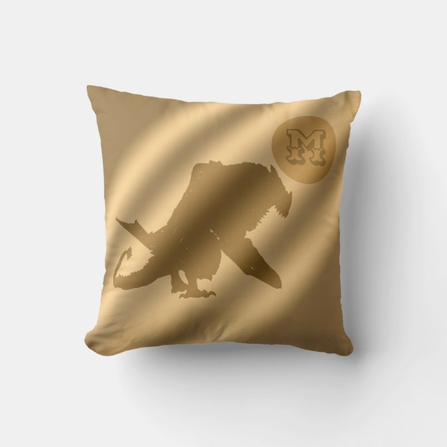 Dragon Gold Luxury Monogram Throw Pillow (Front)