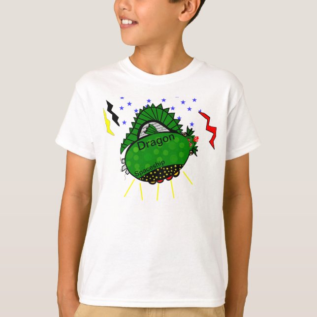 Dragon Green Spaceship Fun Kids Shirt (Front)