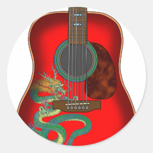 dragon guitar colour classic round sticker