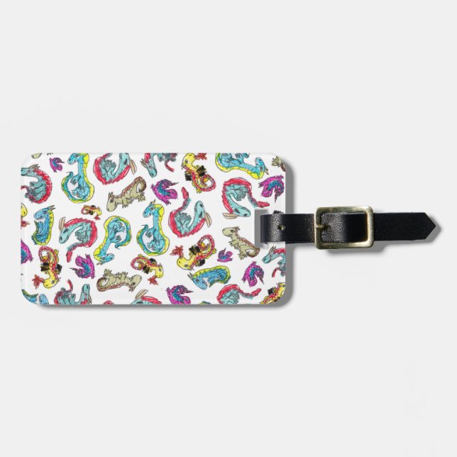 Dragon Gymnastics - A Playful Pattern - Blue Luggage Tag (Front Horizontal)