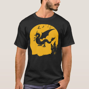 Dragon Halloween Bats Witch Haunted House Design T-Shirt