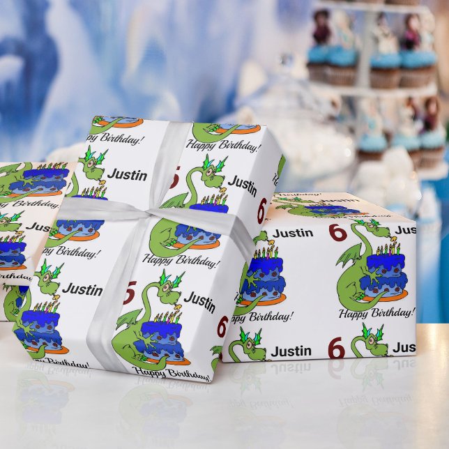 Dragon Happy Birthday Boy's Personalize Gift Wrapping Paper (Creator Uploaded)