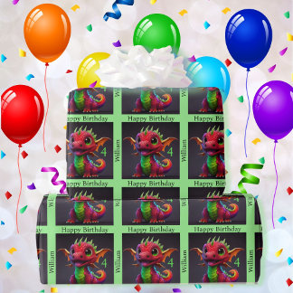 Dragon Happy Birthday Personalize Child's Name Wrapping Paper