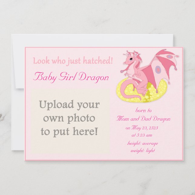Dragon Hatchling Faire-part de naissance pour fill (Devant)