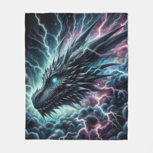 Dragon Head in a Thunderstorm with Lightning Fleece Blanket
