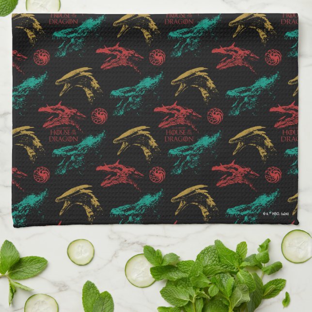 Dragon Head Pattern Kitchen Towel (Folded)