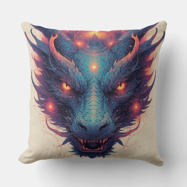 Dragon Head With Fierce Eyes Throw Pillow (Front)