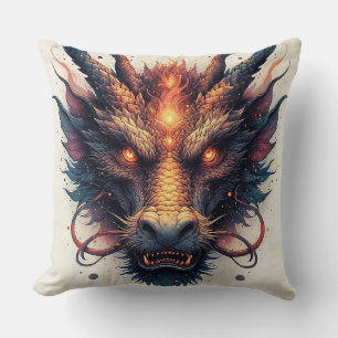 Dragon Head With Fierce Eyes Throw Pillow