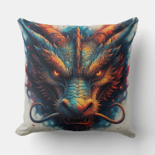 Dragon Head With Fierce Eyes Throw Pillow