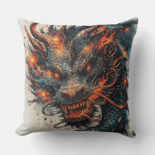 Dragon Head With Fierce Eyes Throw Pillow