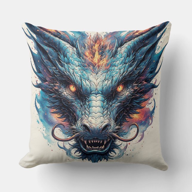 Dragon Head With Fierce Eyes Throw Pillow (Front)