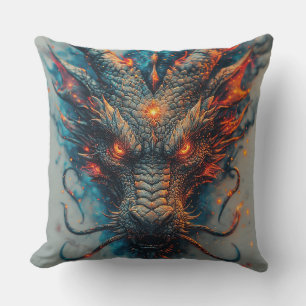 Dragon Head With Fierce Eyes Throw Pillow