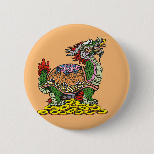 Dragon-headed Turtle sitting on a lot of coins But 2 Inch Round Button