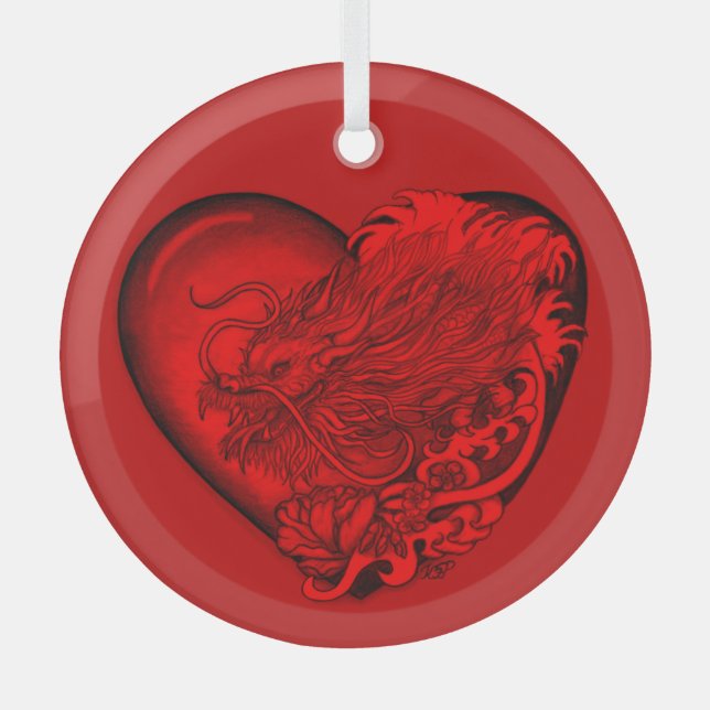 Dragon Heart Glass Ornament (Front)
