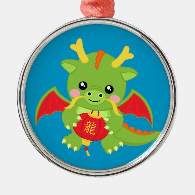 Dragon Holding Lantern Metal Ornament (Front)
