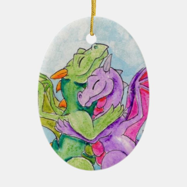 Dragon Hug Ceramic Ornament (Front)