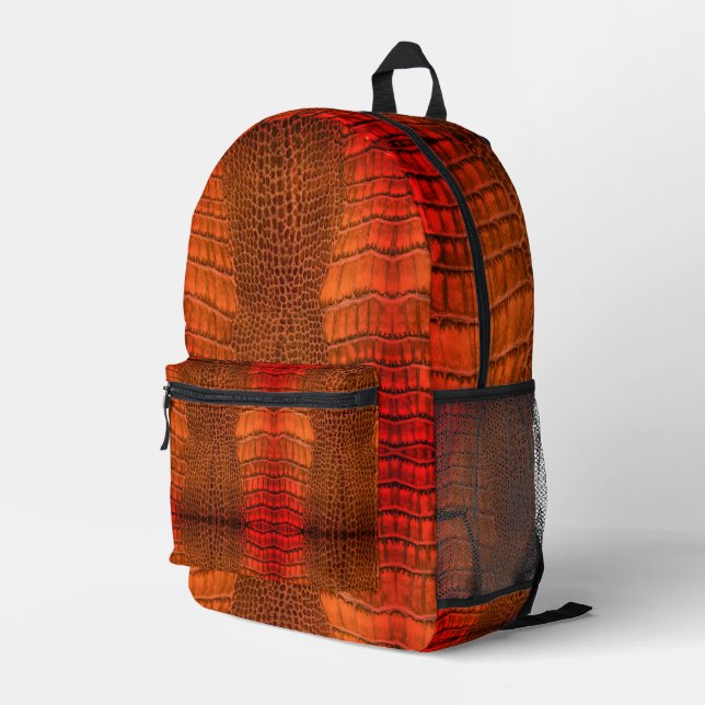 Dragon in Bright Orange Faux Leather Printed Backpack (Back Corner Right)