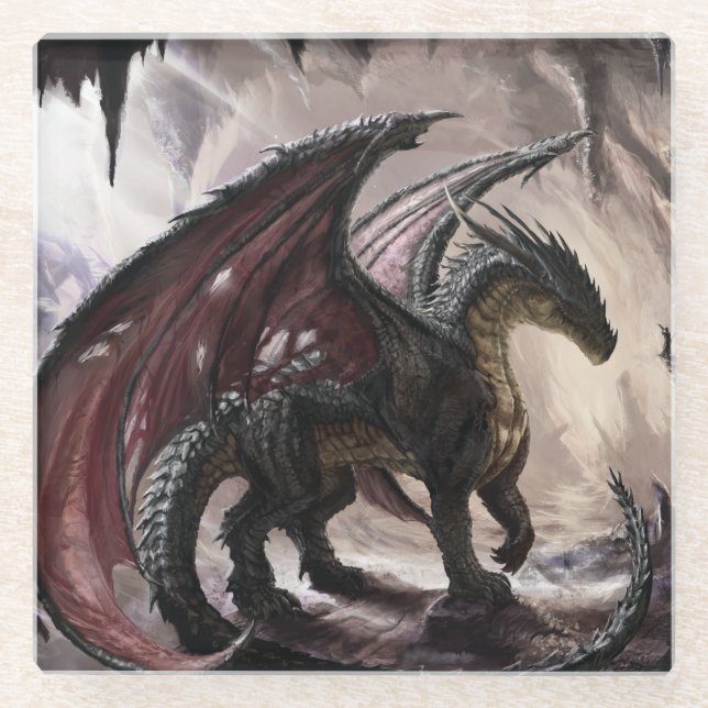 Dragon In Cave Glass Coaster (Front)