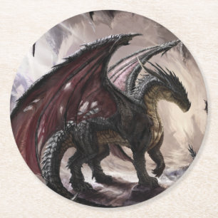 Dragon In Cave Round Paper Coaster
