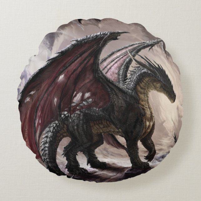 Dragon In Cave Round Pillow (Front)