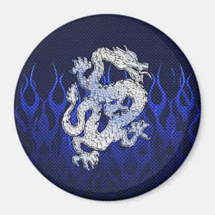 Dragon in Chrome like blue Carbon Fiber Styles Magnet