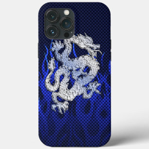 Dragon in Chrome like blue Carbon Fibre Styles iPhone 13 Pro Max Case
