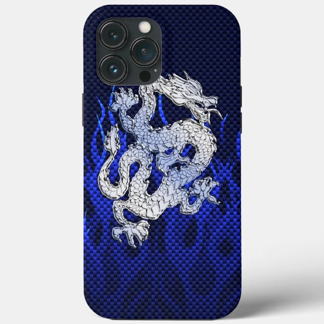 Dragon in Chrome like blue Carbon Fibre Styles Case-Mate iPhone Case (Back)