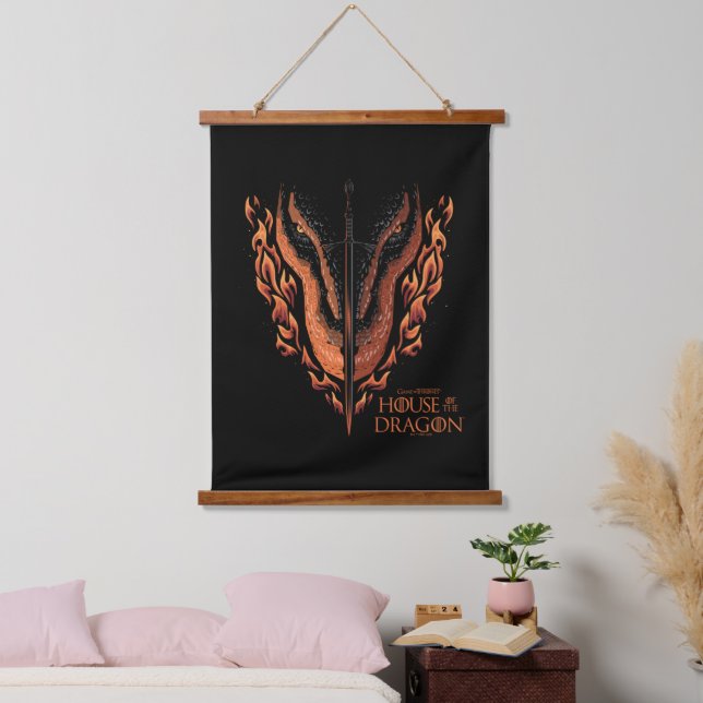 Dragon in Flames Behind Sword Hanging Tapestry (Bedroom)