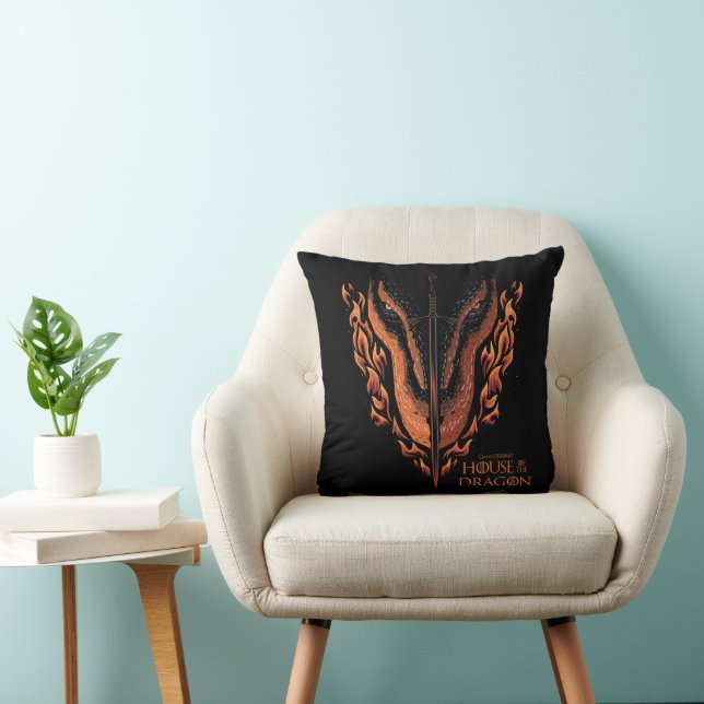 Dragon in Flames Behind Sword Throw Pillow (Chair)